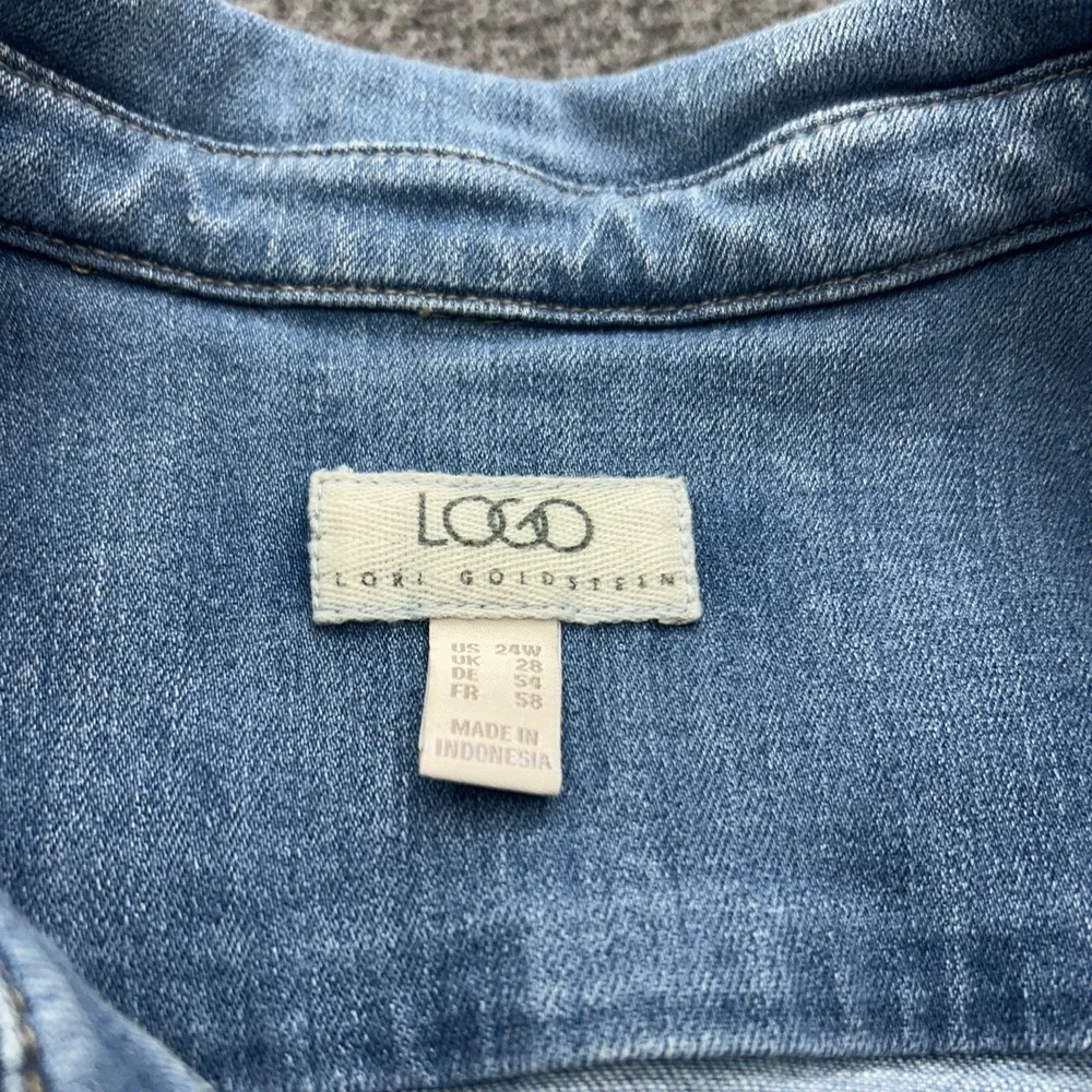 LOGO by Lori Goldstein Frayed Hem Denim Jean Jacket Light Wash 24W Plus Stretch